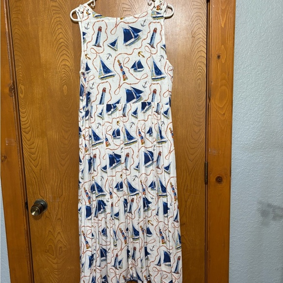 Nautical Print Sail Boats and Lighthouse Print on Sleeveless Maxi Dress - Picture 3 of 9